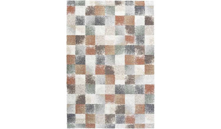 Mega Flooring Multi Shaggy Chequered Rug - 67 x 140cm