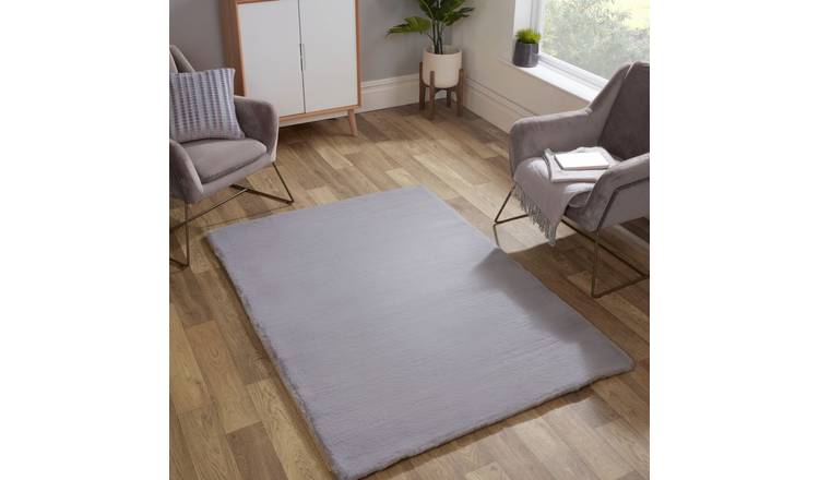 Mega Flooring Silver Shaggy Plain Rug - 60 x 110cm