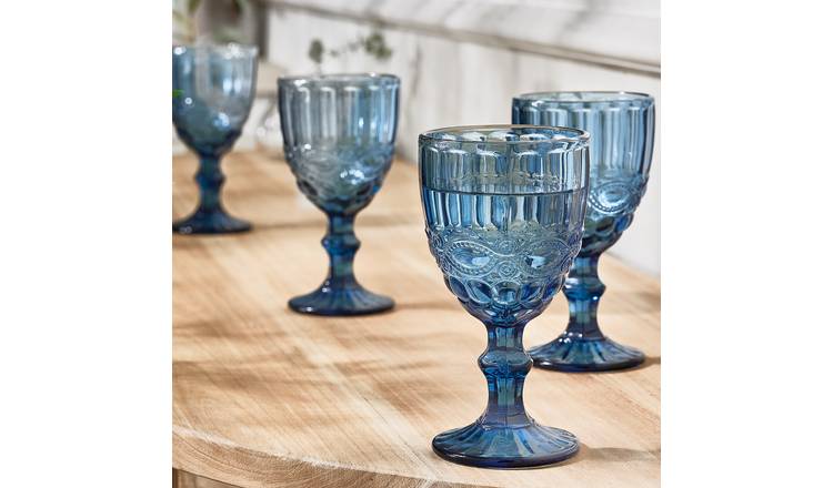 Dibor Set of 6 Aurielle 350ml Glass Wine Glasses - Blue