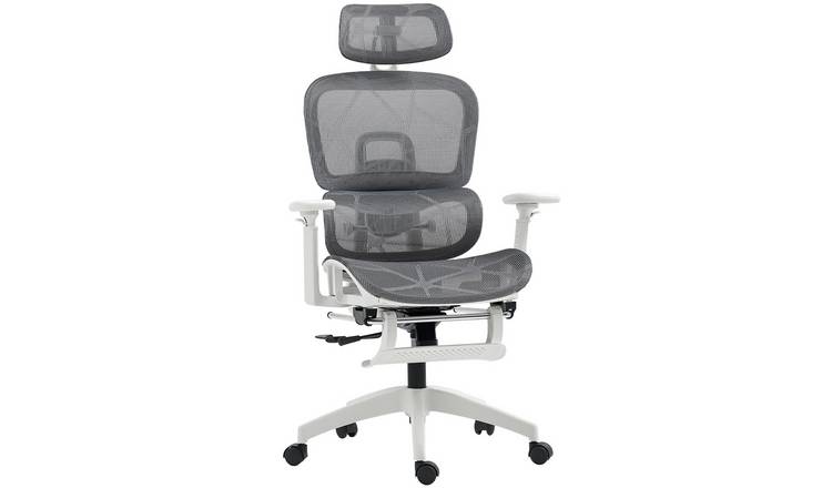 HOMCOM Mesh Swivel Office Chair with Armrest and Headrest - Grey and White