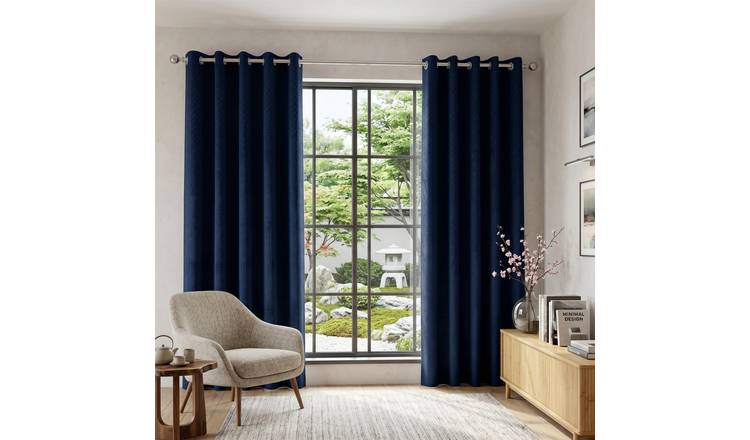 Luxury Living Temple Velvet Eyelet Blackout Curtains 117cm x 229cm - Navy
