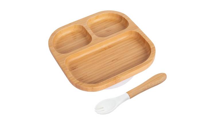 Tiny Dining Bamboo Segmented Baby Weaning Plate & Fork Set - White