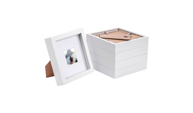 Nicola Spring 6" x 6" White 3D Box Photo Frame 2" x 2" Mount - Set of 5