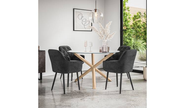 Furniture Online Malvern Anika Glass Top Dining Table & 4 Black Chairs