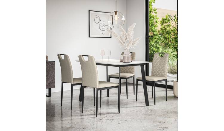 Furniture Online Haydon Monza Marble Effect Dining Table & 6 Beige Chairs