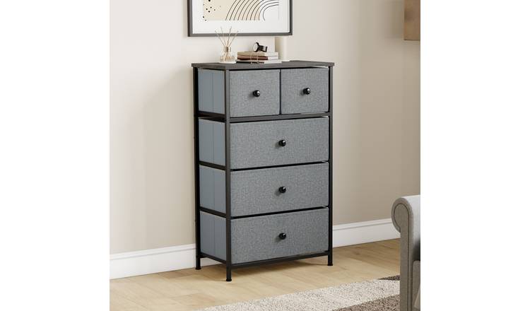 Vida Designs Chorley 5 Drawer Fabric Drawer Chest - Grey & Black