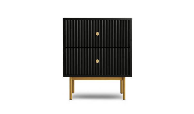 HomeGardenDirect Devon Fluted Bedside Table with 2 Drawers - Black