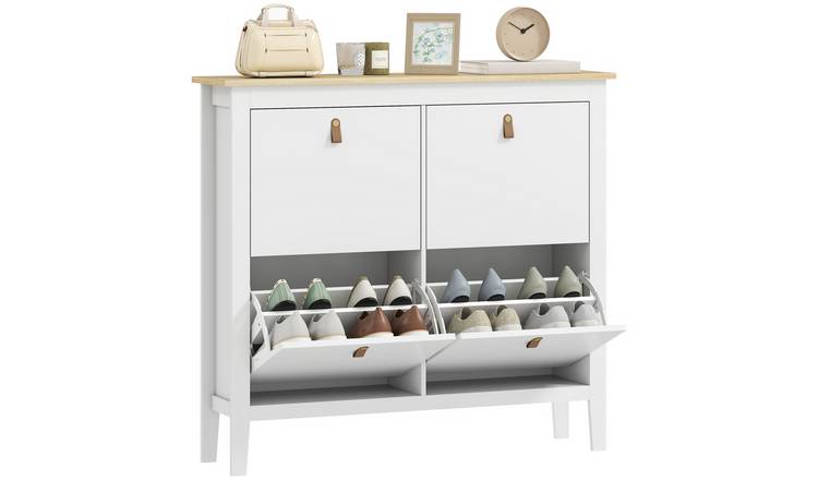 HOMCOM 4 Drawer Narrow Shoe Storage Cabinet with Adjustable Shelves - White
