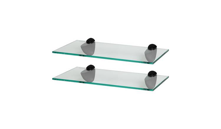 Harbour Housewares Floating Glass Bathroom Shelves - Clear - Set of 2