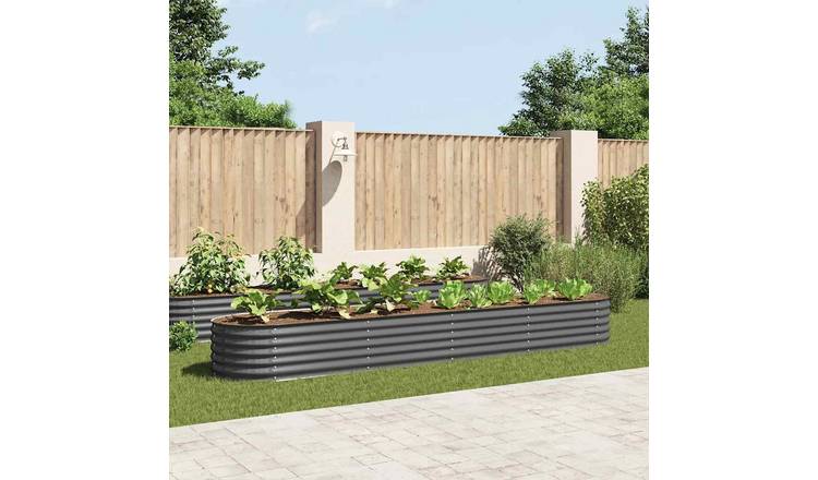 Walplus Galvanised Steel Raised Garden Bed - Grey - 400 x 80 x 44 cm