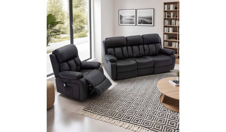 Furniture Online Chester Electric Recliner Leather 1+3 Seater Sofa Set - Black