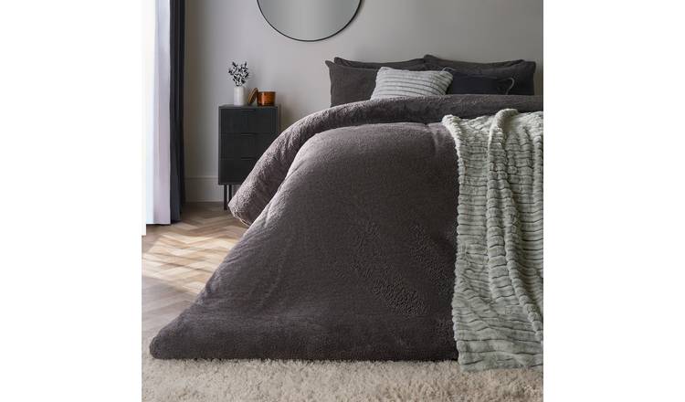 OHS Thermal Soft Teddy Fleece Duvet Cover Bedding Set Charcoal - Double
