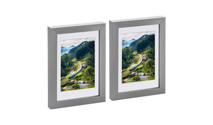 Nicola Spring Photo Frames - 5" x 7" with Mount - Set of 2 - Grey/White