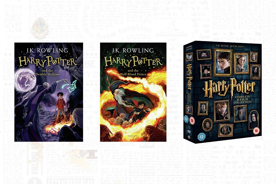 Two Harry Potter novels from the book set, and a Harry Potter DVD boxset.