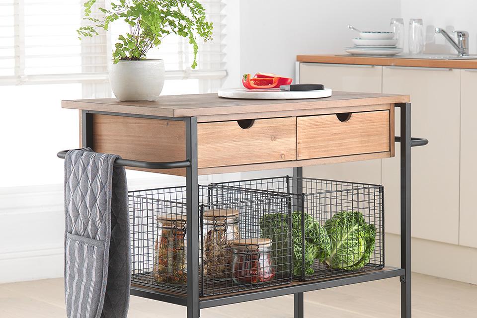 Metal and wood kitchen trolley. 