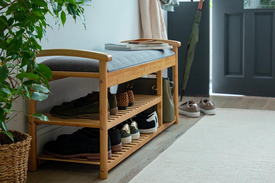 Storage bench in hallway.