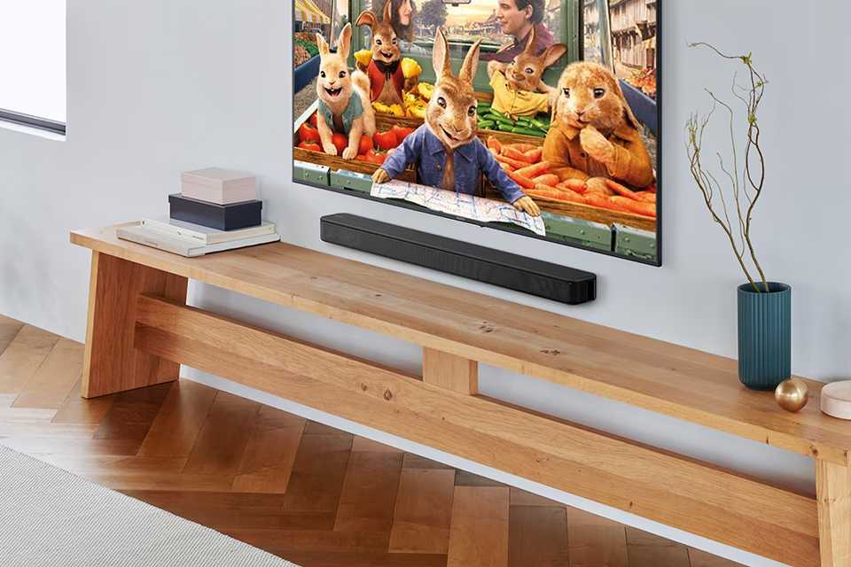 A Sony TV and a soundbar in a living room.