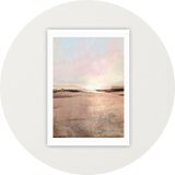 Photo of wall art which shows a beach and sunset.