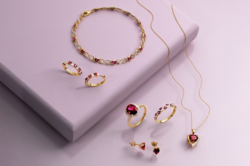 Revere 9ct Created Ruby & Diamond Pendant Necklace.