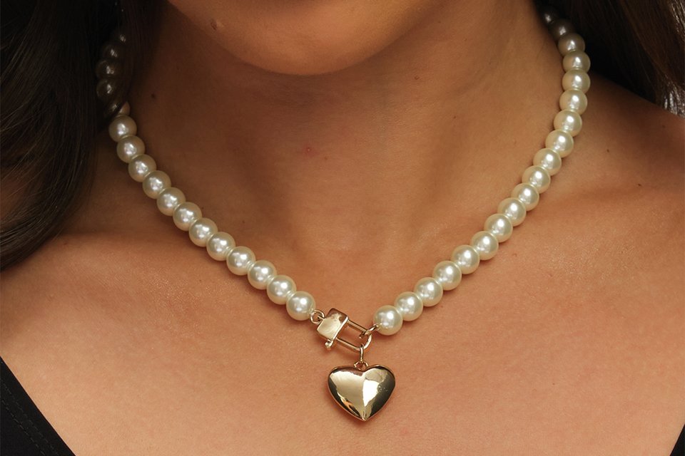 Lipsy Gold Pearl Heart Pendant Necklace.