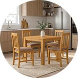 A Walplus wooden dining table next to matching wooden chairs.