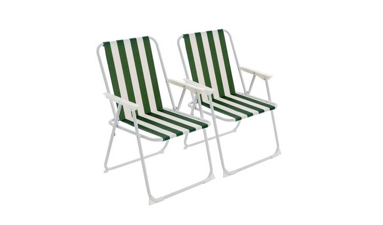 Harbour Housewares Folding Metal Beach Chairs - Green Stripe - Pack of 2