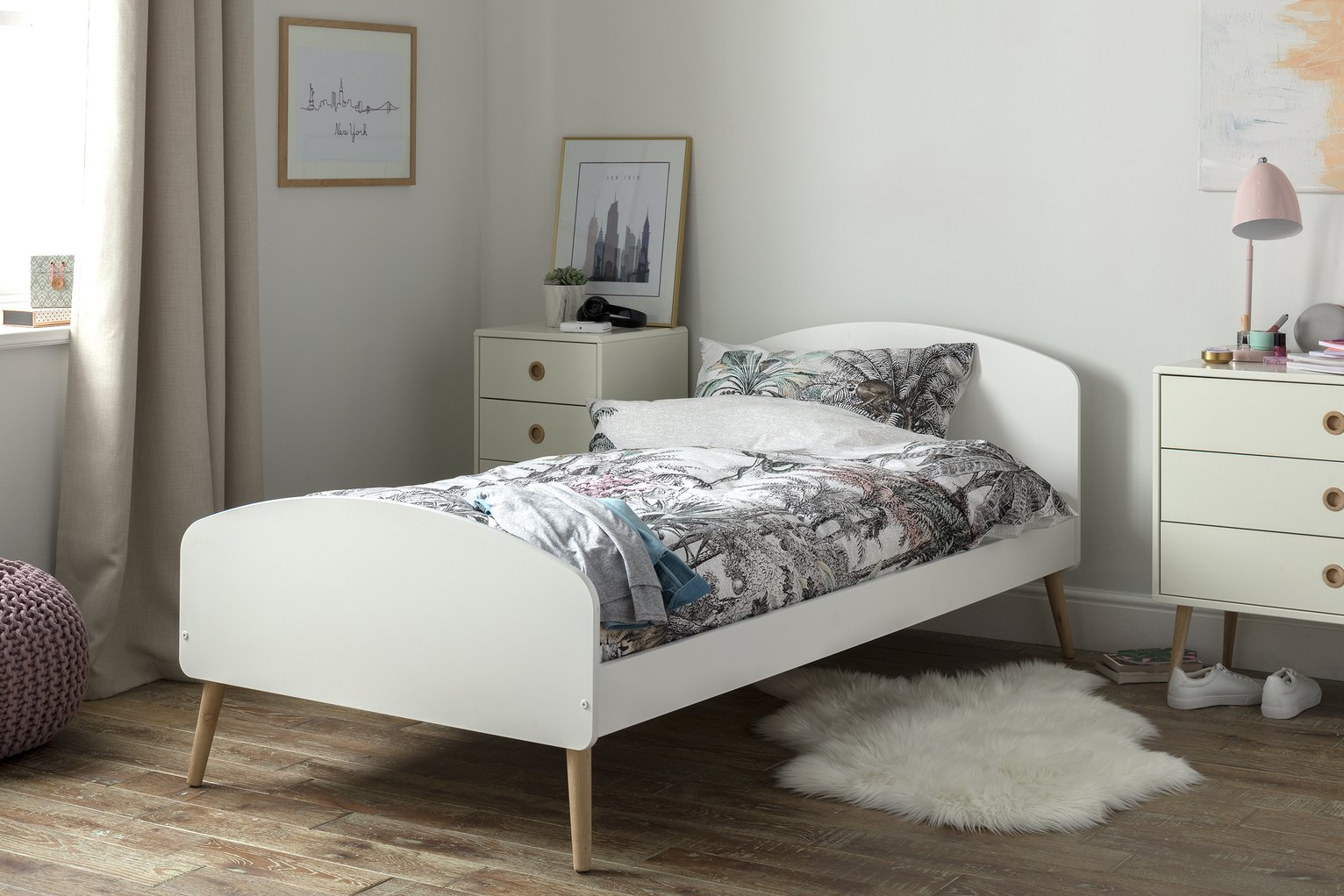 kids white single beds