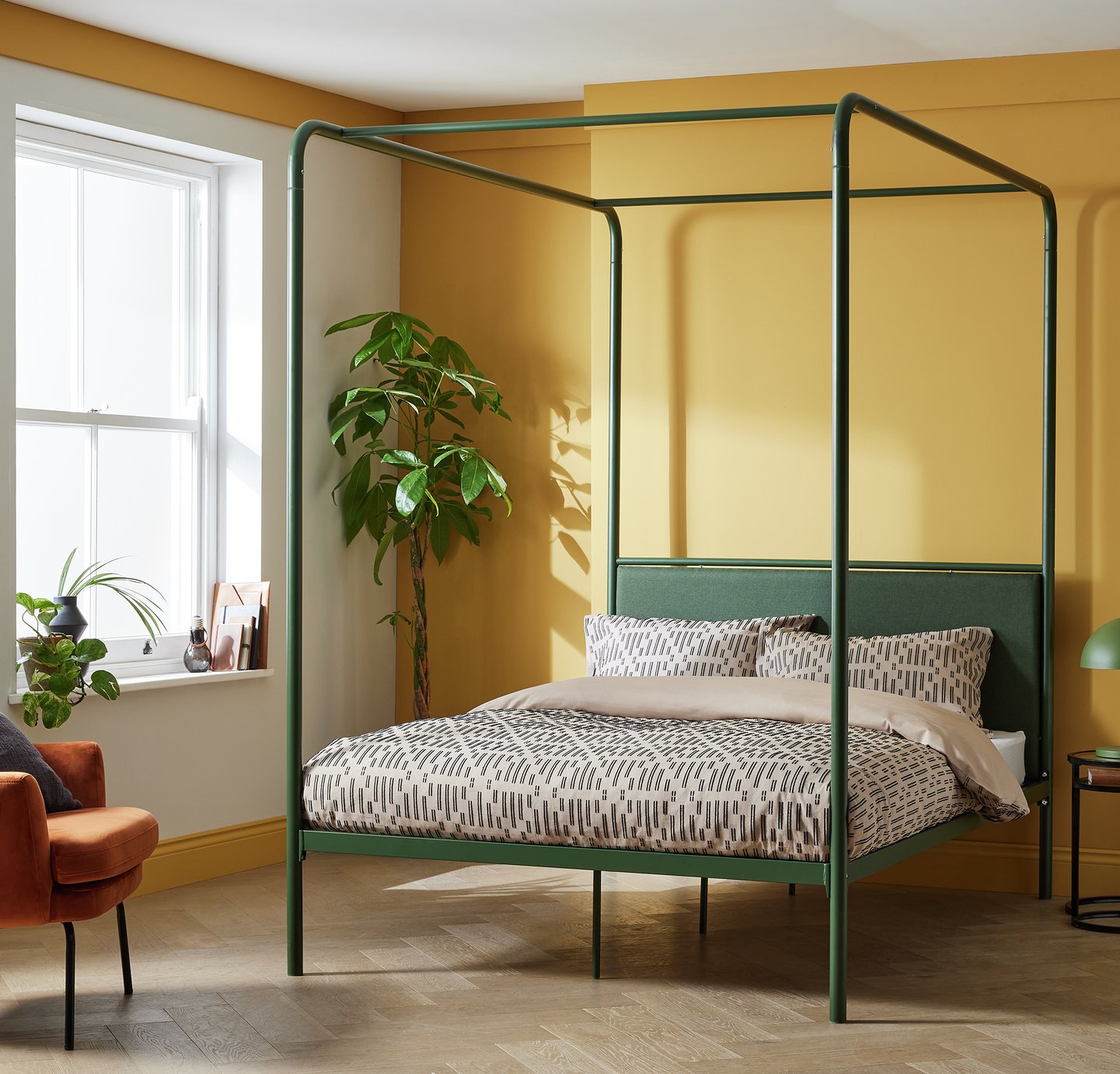 Habitat Damon 4 Poster Double Metal Bed Frame - Green