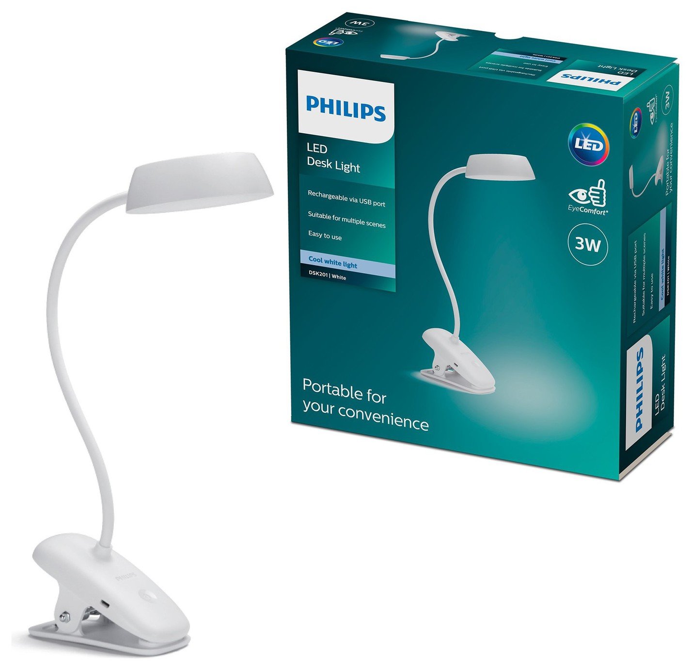 Philips Clip LED Portable Touch Table and Desk Lamp - White