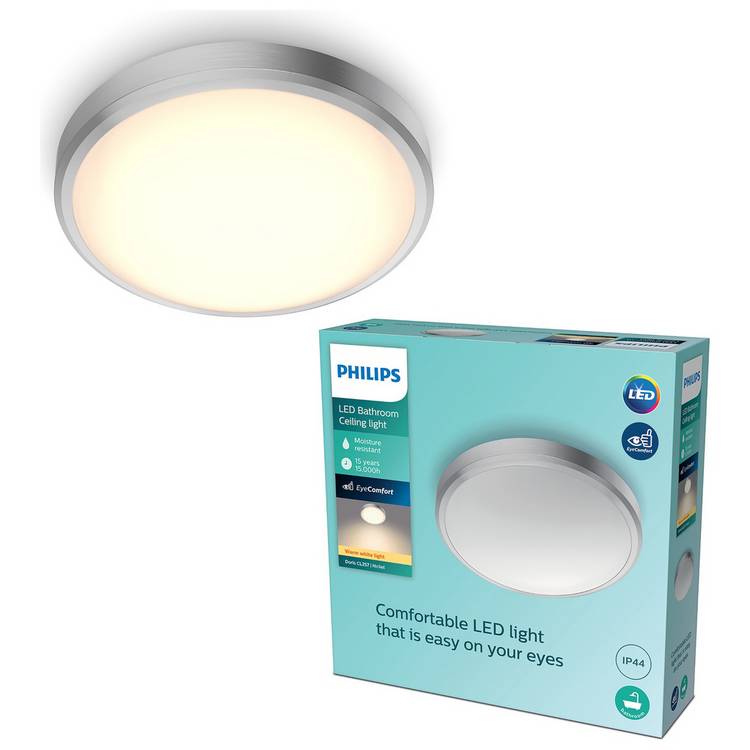 Philips Doris LED Bathroom Flush to Ceiling Light - Nickel 0