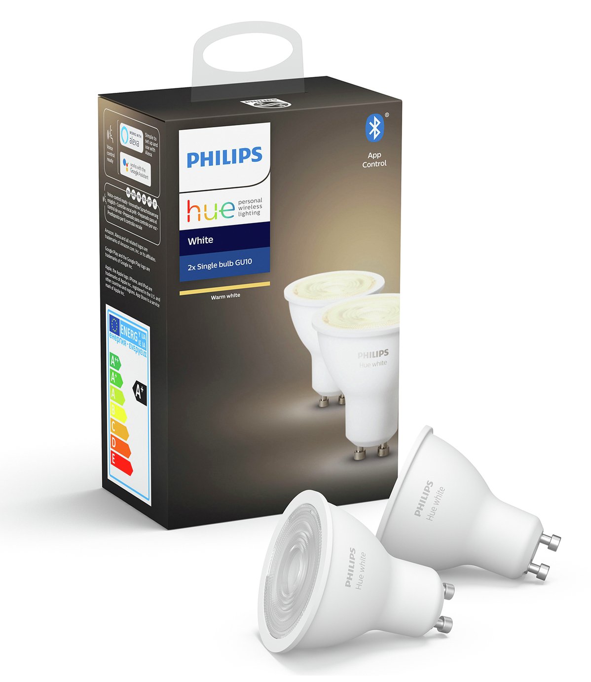 Philips Hue GU10 White Smart Bulbs with Bluetooth - 2 Pack