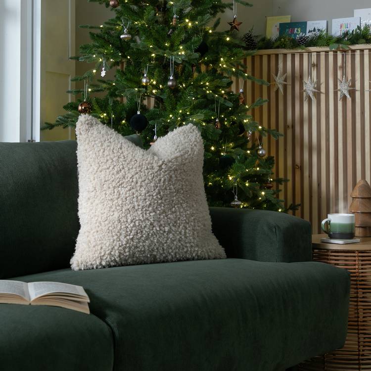 Habitat Plain Faux Shearling Cushion - Oatmeal - 50x50cm  0