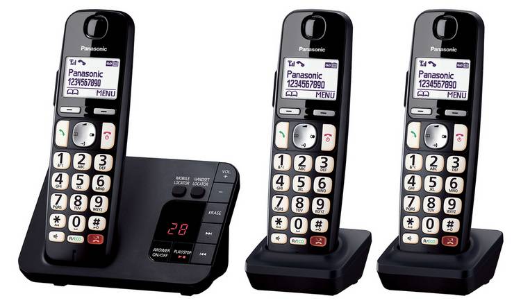 Panasonic KX-TGE823EB Big Button Cordless Phone - Triple