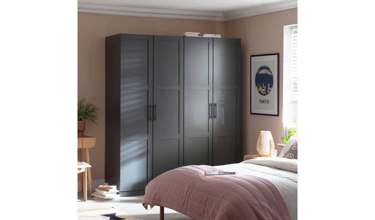 Habitat Munich Panelled 4 Door Wardrobe - Anthracite