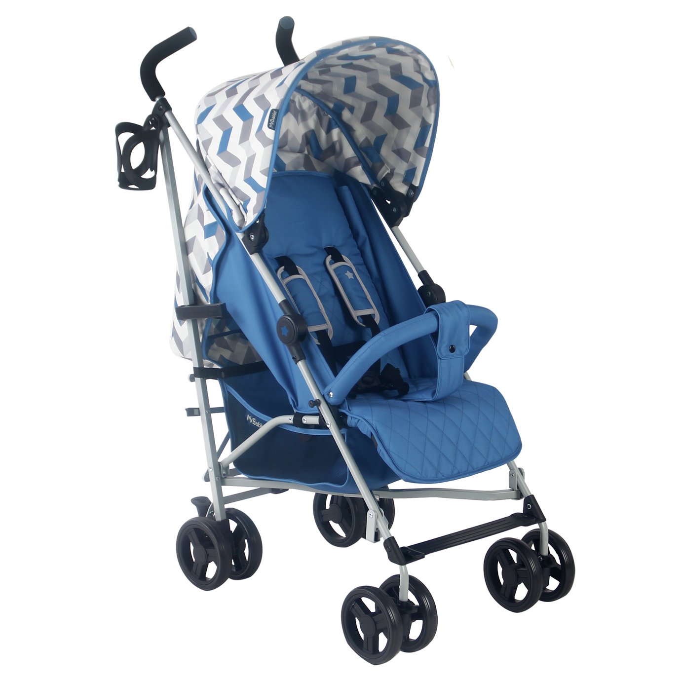 My Babiie MB02 Lightweight Stroller - Blue and Grey Chevron