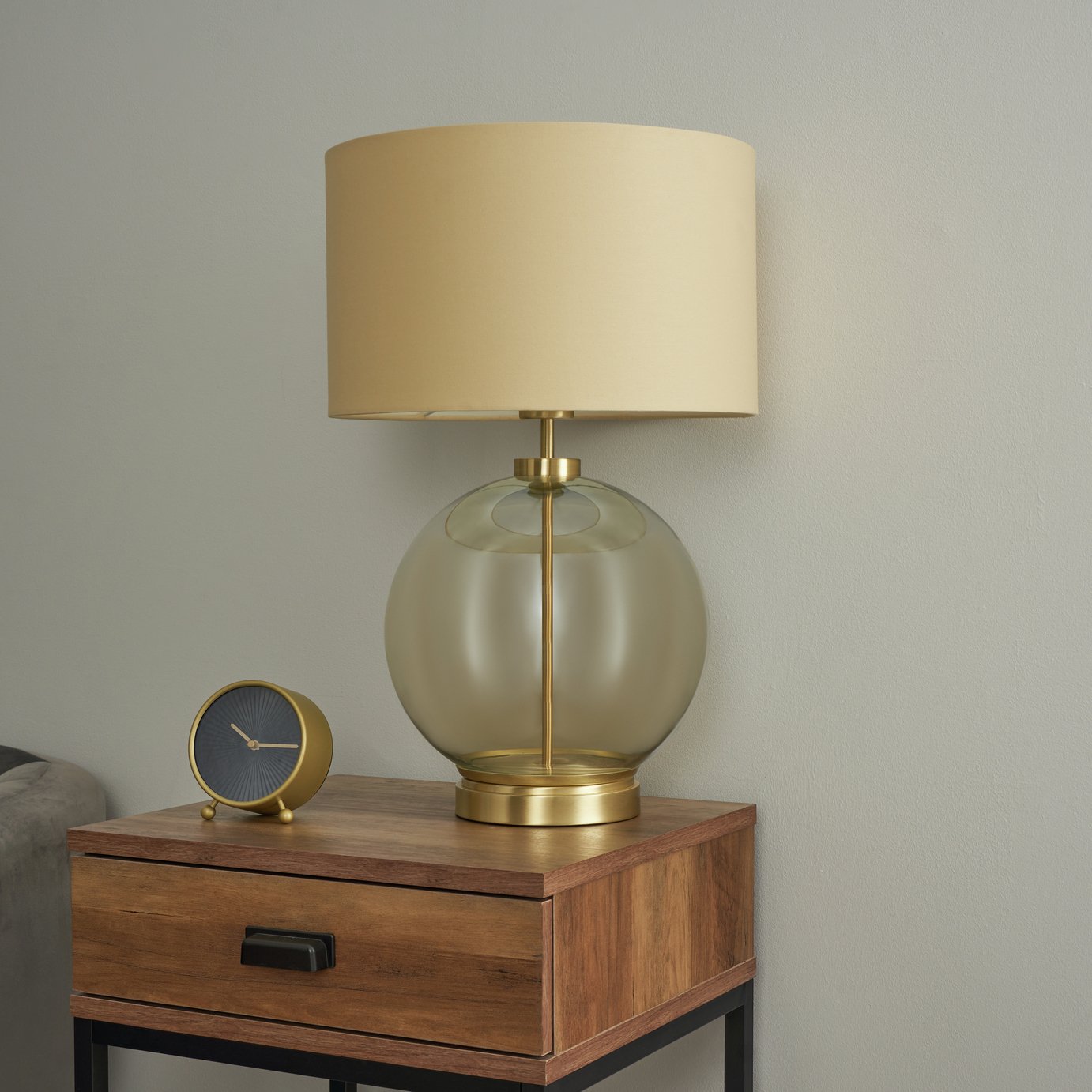 BHS Joni Glass Table Lamp - Satin Brass & Champagne