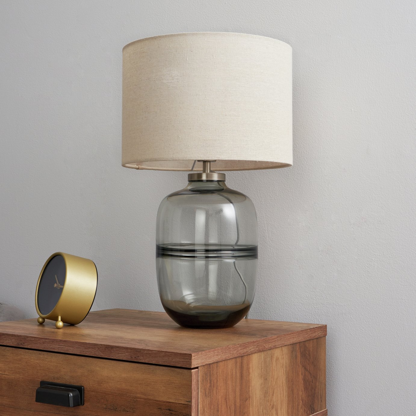 BHS Amelia Glass Table Lamp - Smoke Grey & Brown
