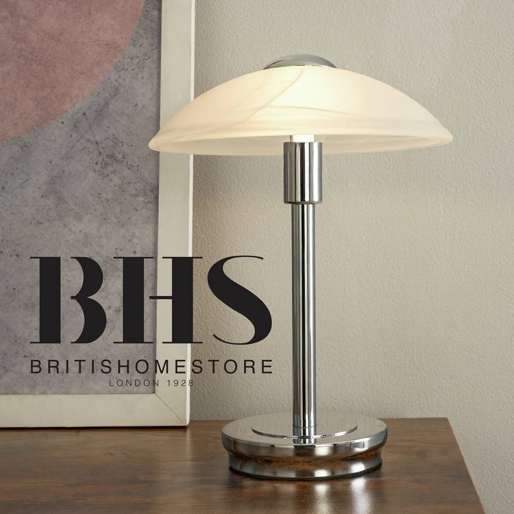 BHS Aria Alabaster Satin Nickel Touch Table Lamp - Silver 0