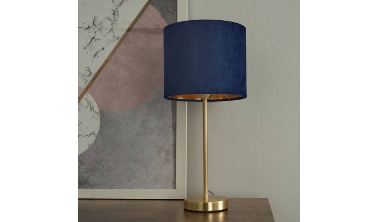 BHS Vera Velvet Steel  Table Lamp - Navy & Brass