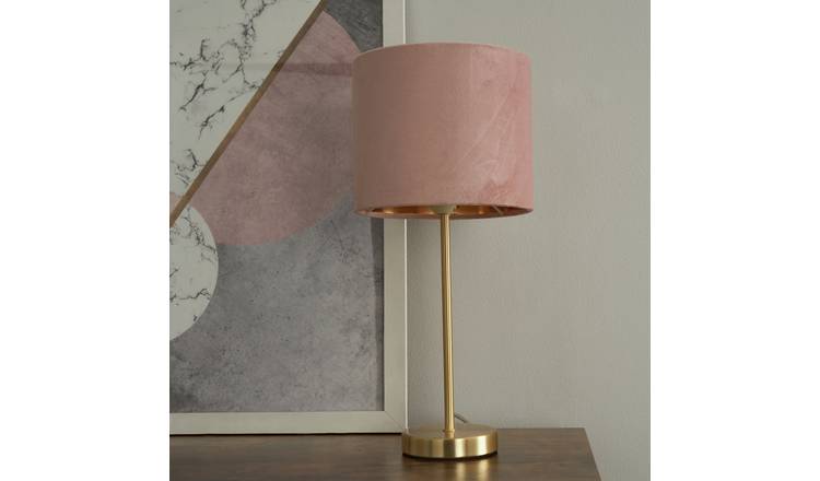 BHS Vera Velvet Steel Table Lamp - Brass & Pink
