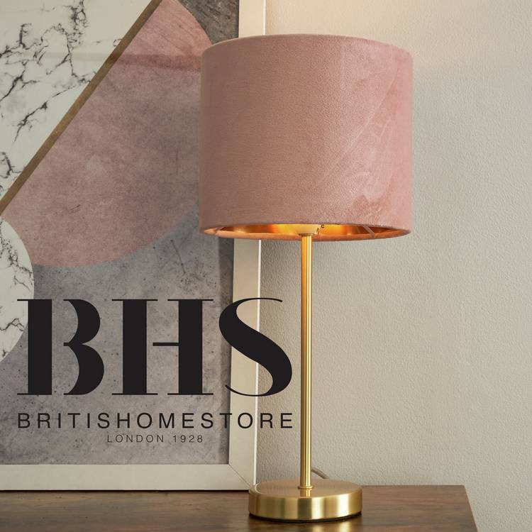 BHS Vera Velvet Steel Table Lamp - Brass & Pink 0