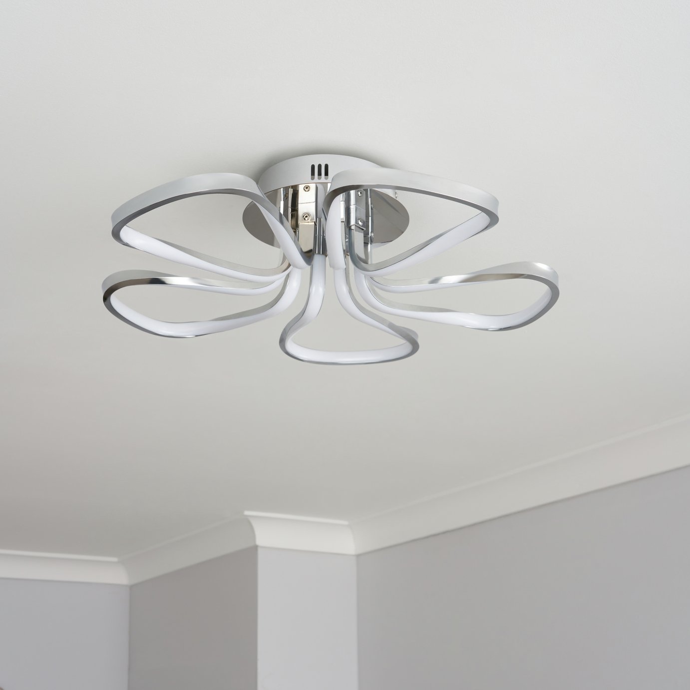 BHS Corolla Metal 5 Petals LED Flush Ceiling Light - Chrome