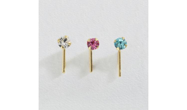 Revere 9ct Yellow Gold Crystal Nose Stud - Set of 3