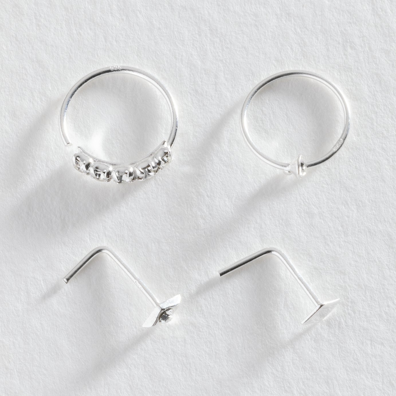 Revere Sterling Silver Crystal Nose Stud Hoop - Set of 4