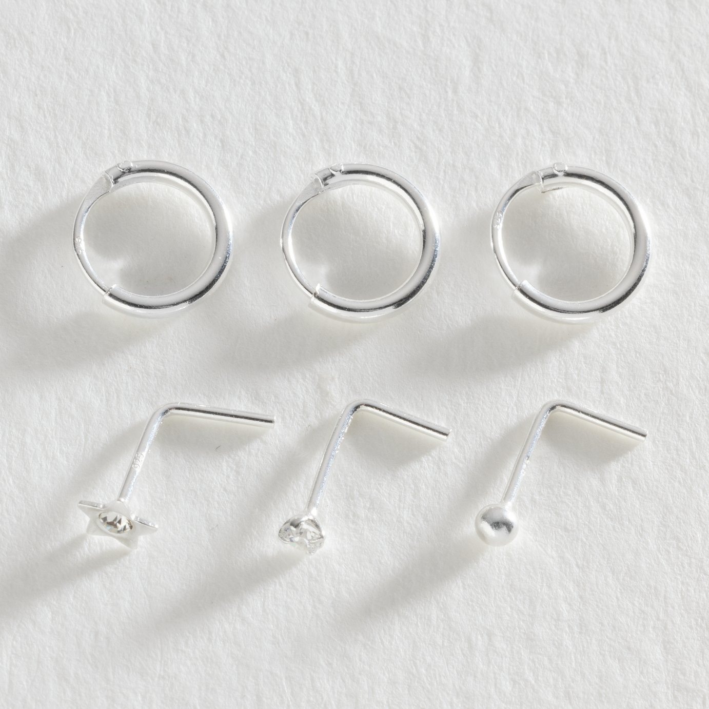 Revere Sterling Silver Hoops and Nose Studs - Set of 6