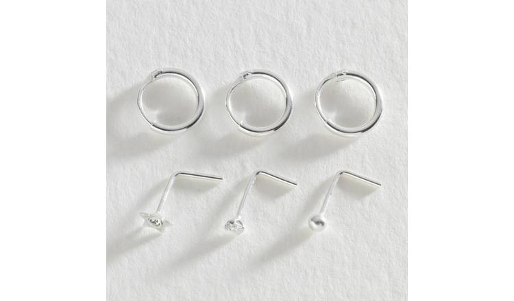 Revere Sterling Silver Hoops and Nose Studs - Set of 6