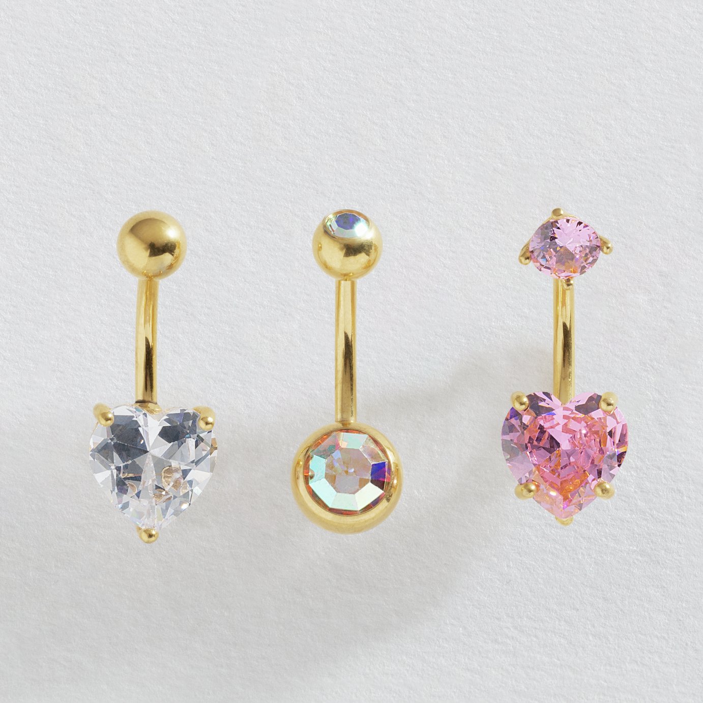 Revere Gold Coloured Crystal Belly Bar - Set of 3