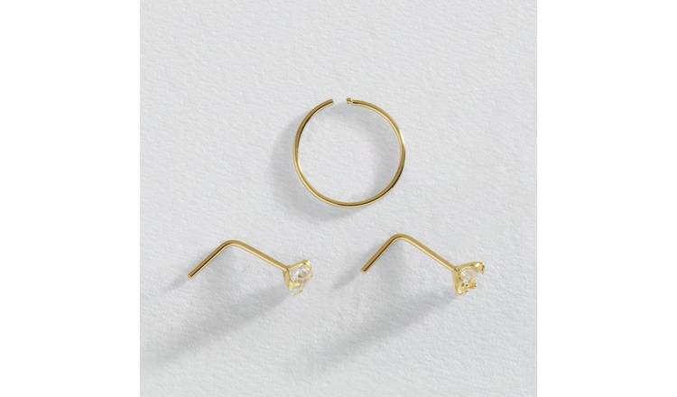 Buy Revere 9ct Yellow Gold Hoop and Nose Studs Set of 3 Body jewellery Argos