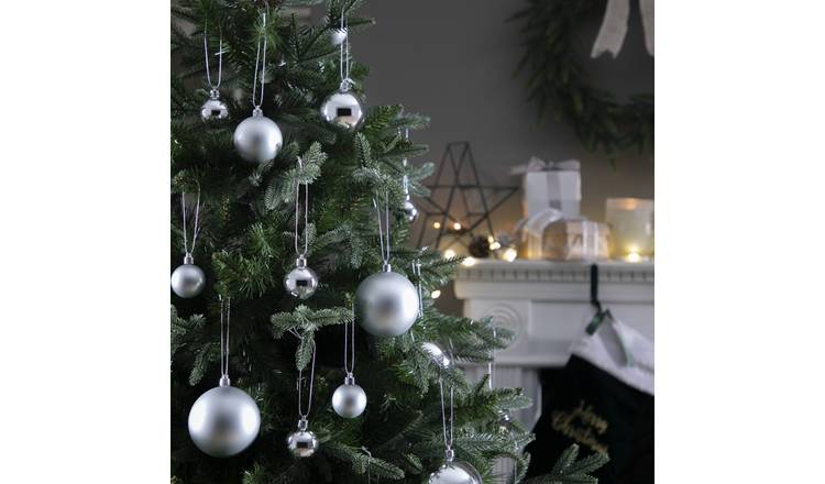 Buy Argos Home Pack of 49 Christmas Baubles - Silver | Christmas ...