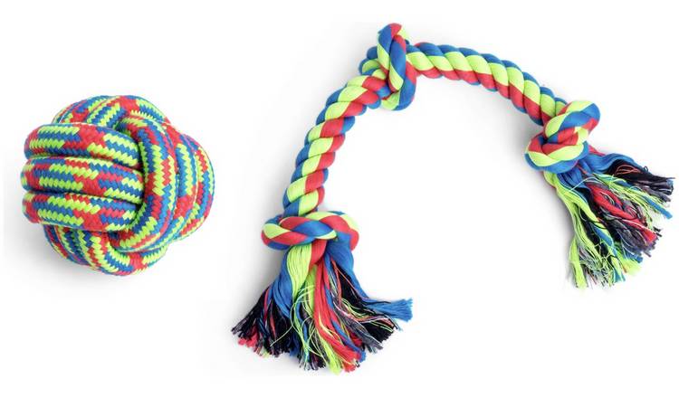 Petface Triple Knot Rope Dog Toy and Ball Set